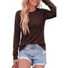image:imagePRETTYGARDEN Long Sleeve Tshirts Shirts for Women Clothing Fall Fashion 2026 Basic Cotton Tees Casual Blouses Winter TopsDark Brown
