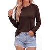 image:imagePRETTYGARDEN Long Sleeve Tshirts Shirts for Women Clothing Fall Fashion 2026 Basic Cotton Tees Casual Blouses Winter TopsDark Brown