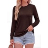 image:imagePRETTYGARDEN Long Sleeve Tshirts Shirts for Women Clothing Fall Fashion 2026 Basic Cotton Tees Casual Blouses Winter TopsDark Brown