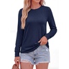 image:imagePRETTYGARDEN Long Sleeve Tshirts Shirts for Women Clothing Fall Fashion 2026 Basic Cotton Tees Casual Blouses Winter TopsNavy Blue