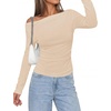 image:imagePRETTYGARDEN Off The Shoulder Tops for Women Going Out Long Sleeve Shirts 2026 Fall Casual Fitted Ribbed Ruched Y2K ClothesBeige