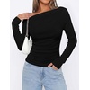 image:imagePRETTYGARDEN Off The Shoulder Tops for Women Going Out Long Sleeve Shirts 2026 Fall Casual Fitted Ribbed Ruched Y2K ClothesBlack