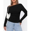 image:imagePRETTYGARDEN Off The Shoulder Tops for Women Going Out Long Sleeve Shirts 2026 Fall Casual Fitted Ribbed Ruched Y2K ClothesBlack