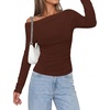 image:imagePRETTYGARDEN Off The Shoulder Tops for Women Going Out Long Sleeve Shirts 2026 Fall Casual Fitted Ribbed Ruched Y2K ClothesBrown