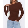 image:imagePRETTYGARDEN Off The Shoulder Tops for Women Going Out Long Sleeve Shirts 2026 Fall Casual Fitted Ribbed Ruched Y2K ClothesBrown
