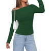 image:imagePRETTYGARDEN Off The Shoulder Tops for Women Going Out Long Sleeve Shirts 2026 Fall Casual Fitted Ribbed Ruched Y2K ClothesDark Green