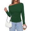 image:imagePRETTYGARDEN Off The Shoulder Tops for Women Going Out Long Sleeve Shirts 2026 Fall Casual Fitted Ribbed Ruched Y2K ClothesDark Green