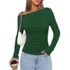image:imagePRETTYGARDEN Off The Shoulder Tops for Women Going Out Long Sleeve Shirts 2026 Fall Casual Fitted Ribbed Ruched Y2K ClothesDark Green