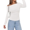 image:imagePRETTYGARDEN Off The Shoulder Tops for Women Going Out Long Sleeve Shirts 2026 Fall Casual Fitted Ribbed Ruched Y2K ClothesWhite