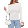 image:imagePRETTYGARDEN Off The Shoulder Tops for Women Going Out Long Sleeve Shirts 2026 Fall Casual Fitted Ribbed Ruched Y2K ClothesWhite