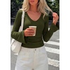 image:imagePRETTYGARDEN Women 2026 Fall Long Bell Sleeve Shirts Ribbed V Neck Fitted Ruched Trendy Y2K Going Out Tee Tops Summer ClothesArmy Green