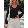image:imagePRETTYGARDEN Women 2026 Fall Long Bell Sleeve Shirts Ribbed V Neck Fitted Ruched Trendy Y2K Going Out Tee Tops Summer ClothesBlack