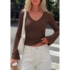 image:imagePRETTYGARDEN Women 2026 Fall Long Bell Sleeve Shirts Ribbed V Neck Fitted Ruched Trendy Y2K Going Out Tee Tops Summer ClothesBrown