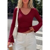 image:imagePRETTYGARDEN Women 2026 Fall Long Bell Sleeve Shirts Ribbed V Neck Fitted Ruched Trendy Y2K Going Out Tee Tops Summer ClothesBurgundy