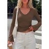 image:imagePRETTYGARDEN Women 2026 Fall Long Bell Sleeve Shirts Ribbed V Neck Fitted Ruched Trendy Y2K Going Out Tee Tops Summer ClothesCoffee