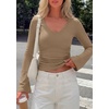 image:imagePRETTYGARDEN Women 2026 Fall Long Bell Sleeve Shirts Ribbed V Neck Fitted Ruched Trendy Y2K Going Out Tee Tops Summer ClothesLight Brown