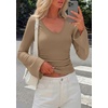image:imagePRETTYGARDEN Women 2026 Fall Long Bell Sleeve Shirts Ribbed V Neck Fitted Ruched Trendy Y2K Going Out Tee Tops Summer ClothesLight Brown