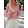image:imagePRETTYGARDEN Women 2026 Fall Long Bell Sleeve Shirts Ribbed V Neck Fitted Ruched Trendy Y2K Going Out Tee Tops Summer ClothesPink