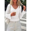 image:imagePRETTYGARDEN Women 2026 Fall Long Bell Sleeve Shirts Ribbed V Neck Fitted Ruched Trendy Y2K Going Out Tee Tops Summer ClothesWhite