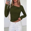 image:imagePRETTYGARDEN Womens 2026 Long Sleeve T Shirts Asymmetrical Y2K Slim Fitted Going Out Trendy Tops Early Fall Fashion ClothingArmy Green