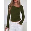 image:imagePRETTYGARDEN Womens 2026 Long Sleeve T Shirts Asymmetrical Y2K Slim Fitted Going Out Trendy Tops Early Fall Fashion ClothingArmy Green