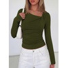 image:imagePRETTYGARDEN Womens 2026 Long Sleeve T Shirts Asymmetrical Y2K Slim Fitted Going Out Trendy Tops Early Fall Fashion ClothingArmy Green