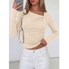 image:imagePRETTYGARDEN Womens 2026 Long Sleeve T Shirts Asymmetrical Y2K Slim Fitted Going Out Trendy Tops Early Fall Fashion ClothingBeige