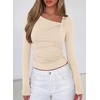 image:imagePRETTYGARDEN Womens 2026 Long Sleeve T Shirts Asymmetrical Y2K Slim Fitted Going Out Trendy Tops Early Fall Fashion ClothingBeige