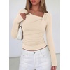 image:imagePRETTYGARDEN Womens 2026 Long Sleeve T Shirts Asymmetrical Y2K Slim Fitted Going Out Trendy Tops Early Fall Fashion ClothingBeige