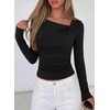 image:imagePRETTYGARDEN Womens 2026 Long Sleeve T Shirts Asymmetrical Y2K Slim Fitted Going Out Trendy Tops Early Fall Fashion ClothingBlack