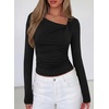 image:imagePRETTYGARDEN Womens 2026 Long Sleeve T Shirts Asymmetrical Y2K Slim Fitted Going Out Trendy Tops Early Fall Fashion ClothingBlack