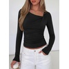 image:imagePRETTYGARDEN Womens 2026 Long Sleeve T Shirts Asymmetrical Y2K Slim Fitted Going Out Trendy Tops Early Fall Fashion ClothingBlack