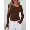 image:imagePRETTYGARDEN Womens 2026 Long Sleeve T Shirts Asymmetrical Y2K Slim Fitted Going Out Trendy Tops Early Fall Fashion ClothingBrown
