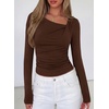 image:imagePRETTYGARDEN Womens 2026 Long Sleeve T Shirts Asymmetrical Y2K Slim Fitted Going Out Trendy Tops Early Fall Fashion ClothingBrown