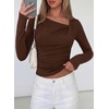 image:imagePRETTYGARDEN Womens 2026 Long Sleeve T Shirts Asymmetrical Y2K Slim Fitted Going Out Trendy Tops Early Fall Fashion ClothingBrown