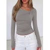 image:imagePRETTYGARDEN Womens 2026 Long Sleeve T Shirts Asymmetrical Y2K Slim Fitted Going Out Trendy Tops Early Fall Fashion ClothingGrey