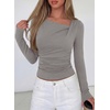 image:imagePRETTYGARDEN Womens 2026 Long Sleeve T Shirts Asymmetrical Y2K Slim Fitted Going Out Trendy Tops Early Fall Fashion ClothingGrey