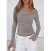 image:imagePRETTYGARDEN Womens 2026 Long Sleeve T Shirts Asymmetrical Y2K Slim Fitted Going Out Trendy Tops Early Fall Fashion ClothingGrey