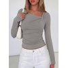 image:imagePRETTYGARDEN Womens 2026 Long Sleeve T Shirts Asymmetrical Y2K Slim Fitted Going Out Trendy Tops Early Fall Fashion ClothingGrey
