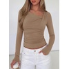 image:imagePRETTYGARDEN Womens 2026 Long Sleeve T Shirts Asymmetrical Y2K Slim Fitted Going Out Trendy Tops Early Fall Fashion ClothingKhaki