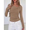 image:imagePRETTYGARDEN Womens 2026 Long Sleeve T Shirts Asymmetrical Y2K Slim Fitted Going Out Trendy Tops Early Fall Fashion ClothingKhaki