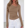 image:imagePRETTYGARDEN Womens 2026 Long Sleeve T Shirts Asymmetrical Y2K Slim Fitted Going Out Trendy Tops Early Fall Fashion ClothingKhaki