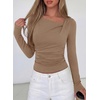 image:imagePRETTYGARDEN Womens 2026 Long Sleeve T Shirts Asymmetrical Y2K Slim Fitted Going Out Trendy Tops Early Fall Fashion ClothingKhaki