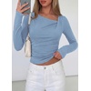 image:imagePRETTYGARDEN Womens 2026 Long Sleeve T Shirts Asymmetrical Y2K Slim Fitted Going Out Trendy Tops Early Fall Fashion ClothingLight Blue