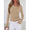 image:imagePRETTYGARDEN Womens 2026 Long Sleeve T Shirts Asymmetrical Y2K Slim Fitted Going Out Trendy Tops Early Fall Fashion ClothingLight Khaki