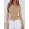 image:imagePRETTYGARDEN Womens 2026 Long Sleeve T Shirts Asymmetrical Y2K Slim Fitted Going Out Trendy Tops Early Fall Fashion ClothingLight Khaki