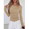 image:imagePRETTYGARDEN Womens 2026 Long Sleeve T Shirts Asymmetrical Y2K Slim Fitted Going Out Trendy Tops Early Fall Fashion ClothingLight Khaki