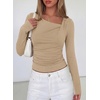 image:imagePRETTYGARDEN Womens 2026 Long Sleeve T Shirts Asymmetrical Y2K Slim Fitted Going Out Trendy Tops Early Fall Fashion ClothingLight Khaki