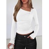 image:imagePRETTYGARDEN Womens 2026 Long Sleeve T Shirts Asymmetrical Y2K Slim Fitted Going Out Trendy Tops Early Fall Fashion ClothingWhite