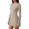 image:imagePRETTYGARDEN Womens Fall Bell Long Sleeve Mini Dress 2026 Casual Boat Neck Ribbed Bodycon Short Party Cocktail DressesApricot